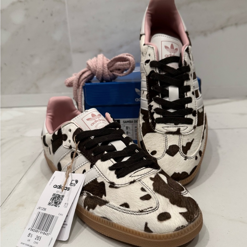 Adidas Brown Cow Print Sneakers with Pink Lining size 42